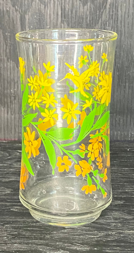 Vintage Flower Lilly Bird Motif Drink Tumbler Glasses