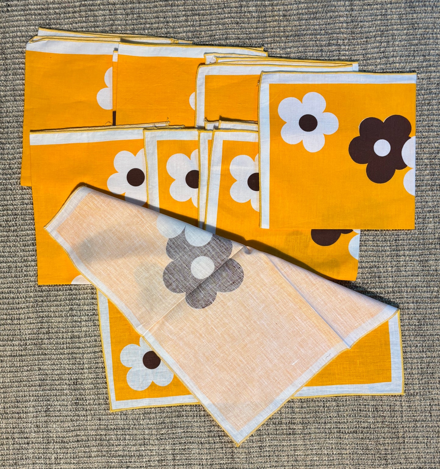 Retro Orange Flower Power Tablecloth and Napkin Set