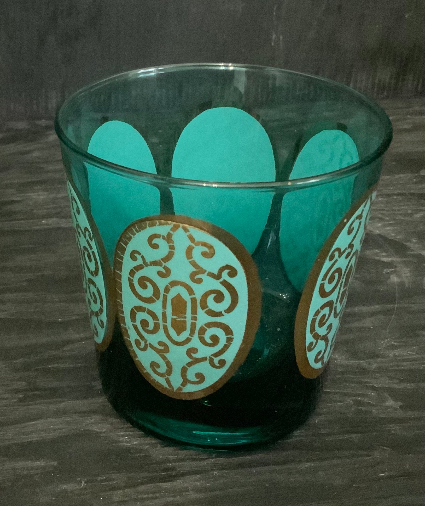 Mid Century Turquoise Gold Whiskey Glasses