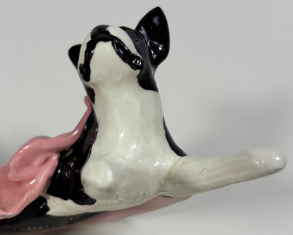 Handmade Boston Terrier in a Blanket Figurine