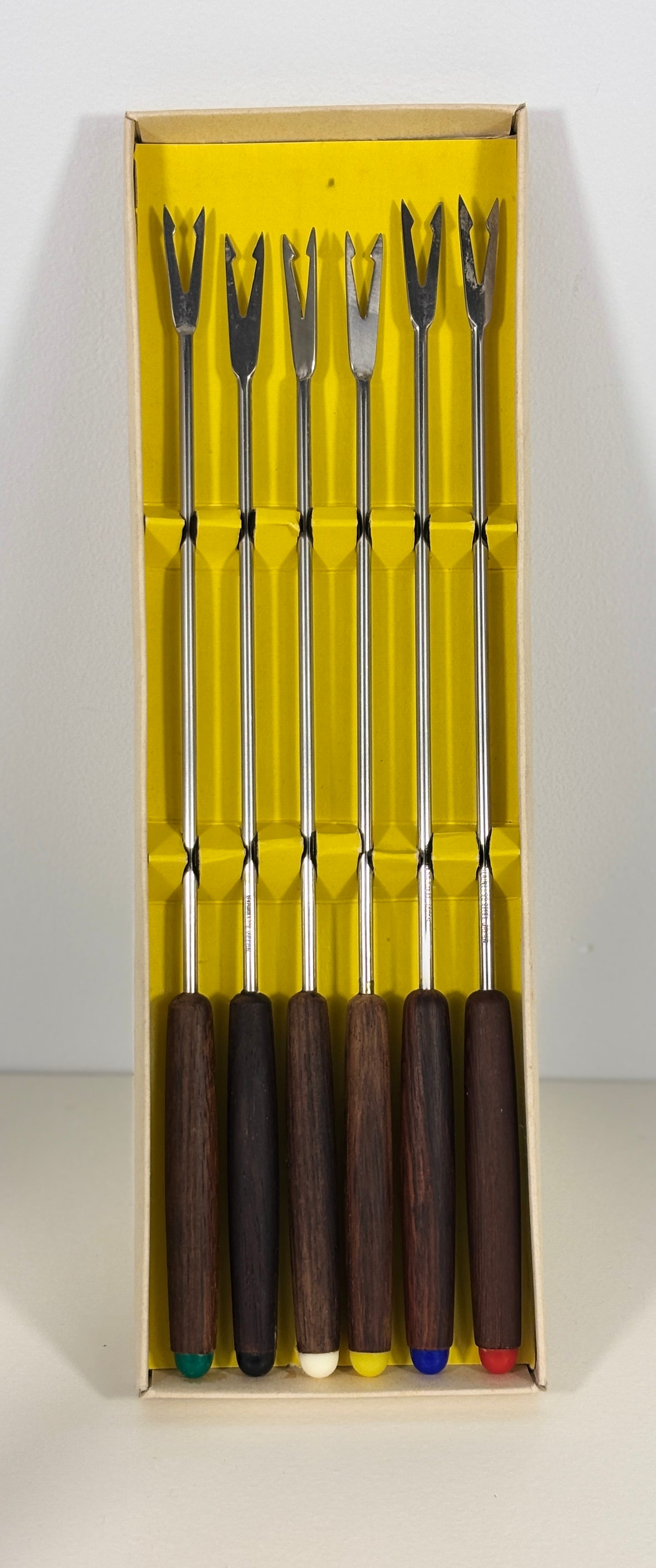 Mid Century Wood Handled Fondue Fork Set