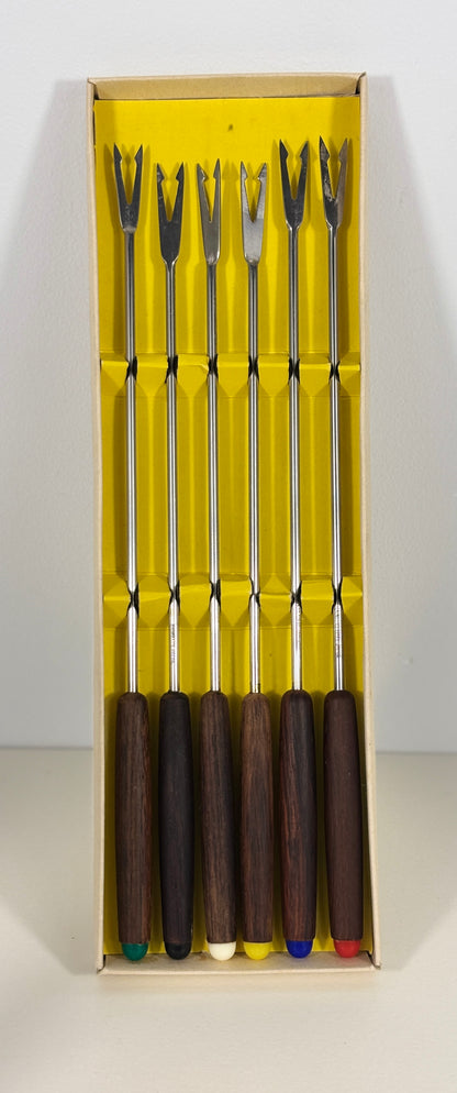 Mid Century Wood Handled Fondue Fork Set