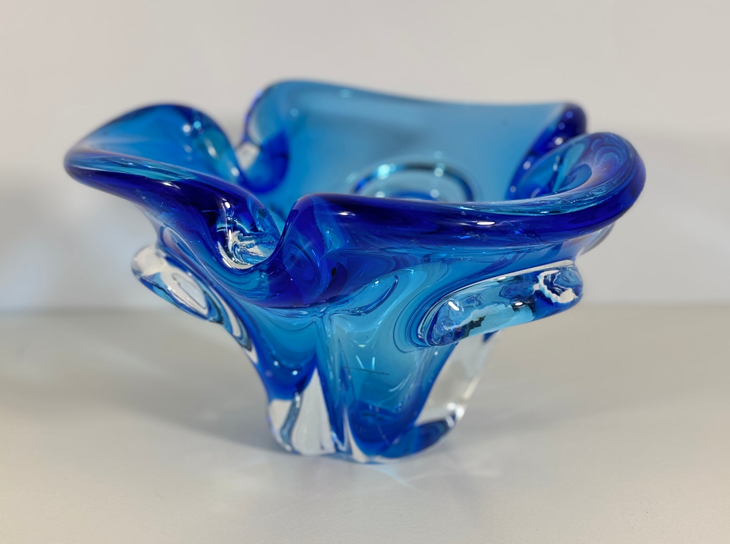 Murano Cobalt Blue Sommerso Glass Centerpiece Bowl