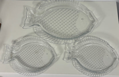 MamboCat Oslo Clear Glass Fish Serving Plate Set