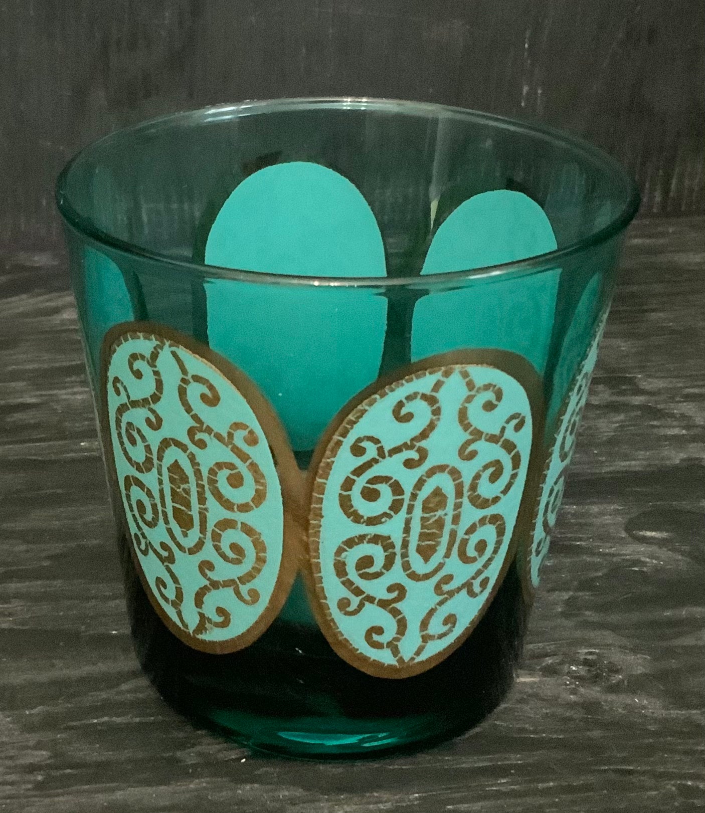 Mid Century Turquoise Gold Whiskey Rock Glasses