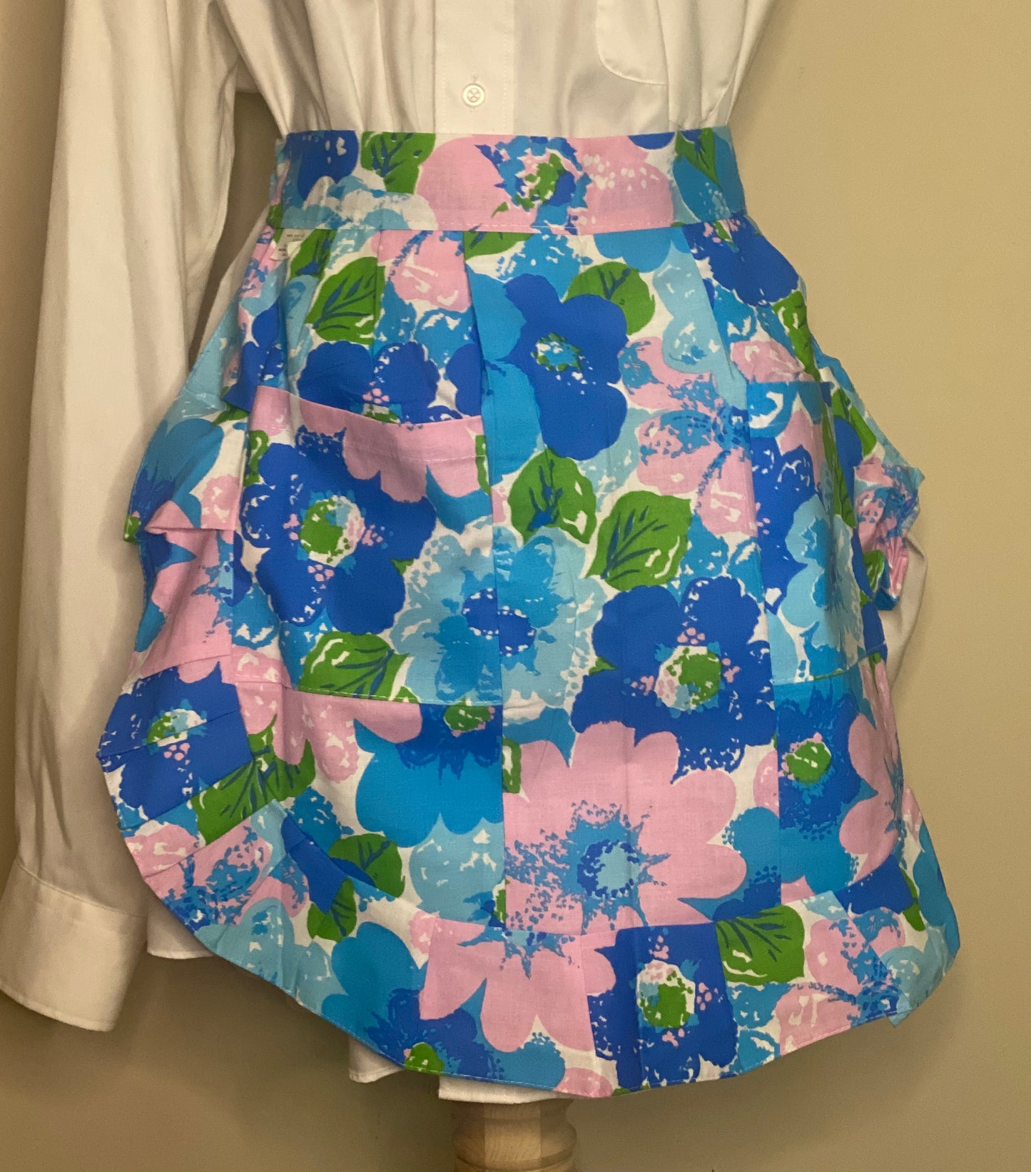 Vintage Blue and Pink Floral Chef Apron