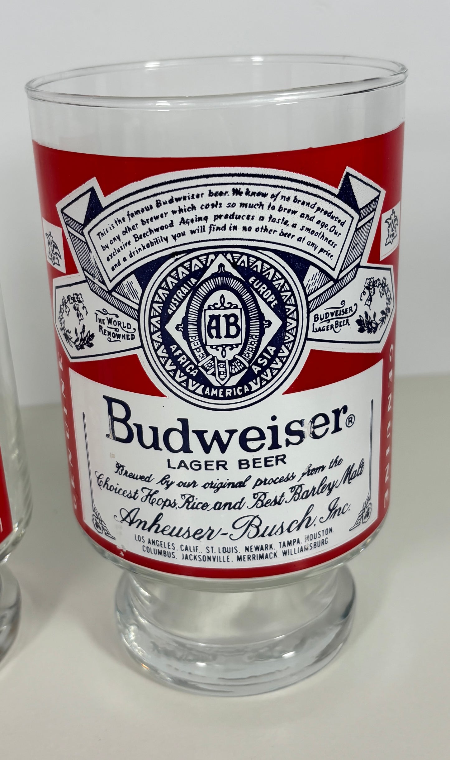 Vintage Budweiser Pedestal Beer Glass Set