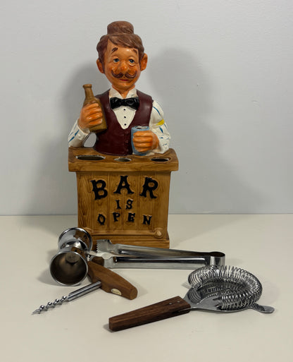 1960s Moe the Bartender Bar Tool Holder Set