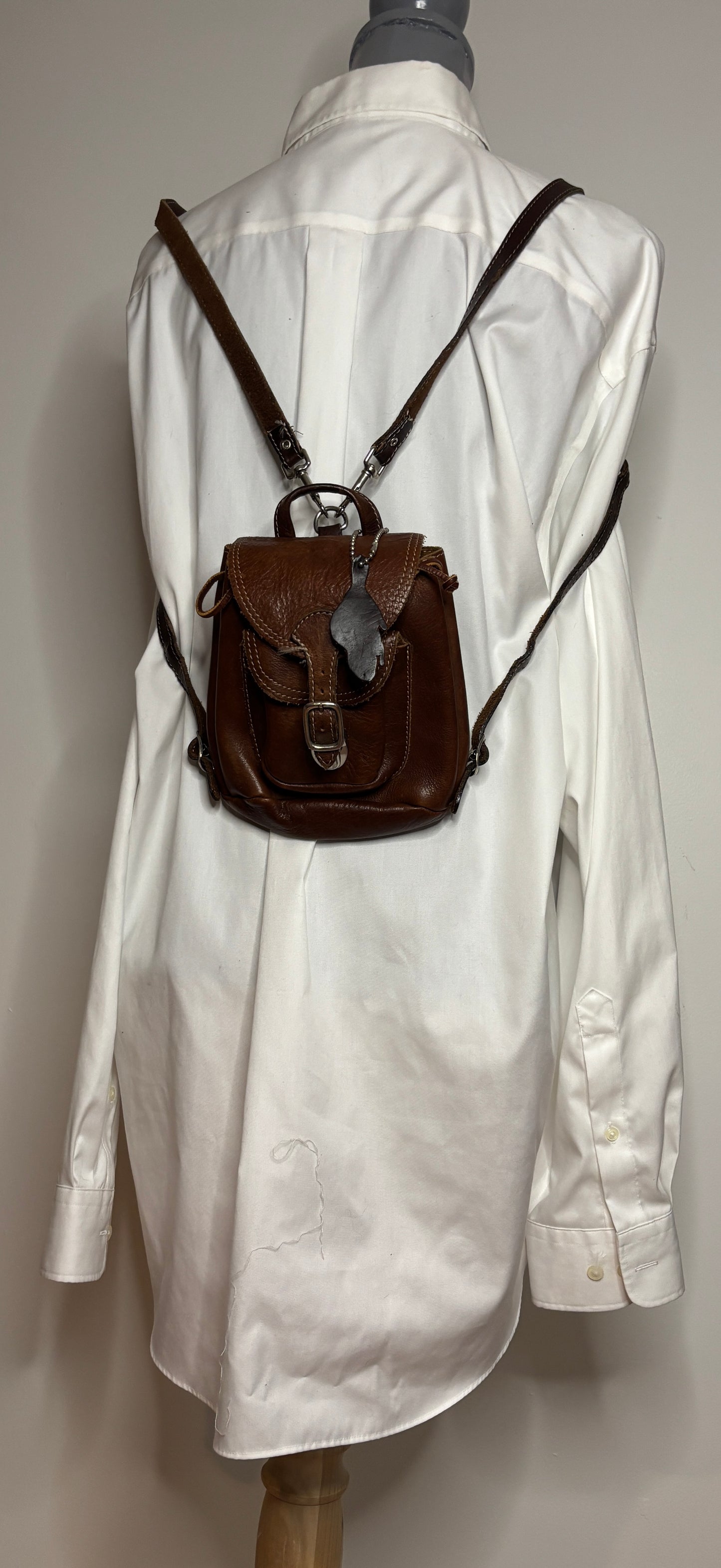 Roots Brown Leather Mini Backpack