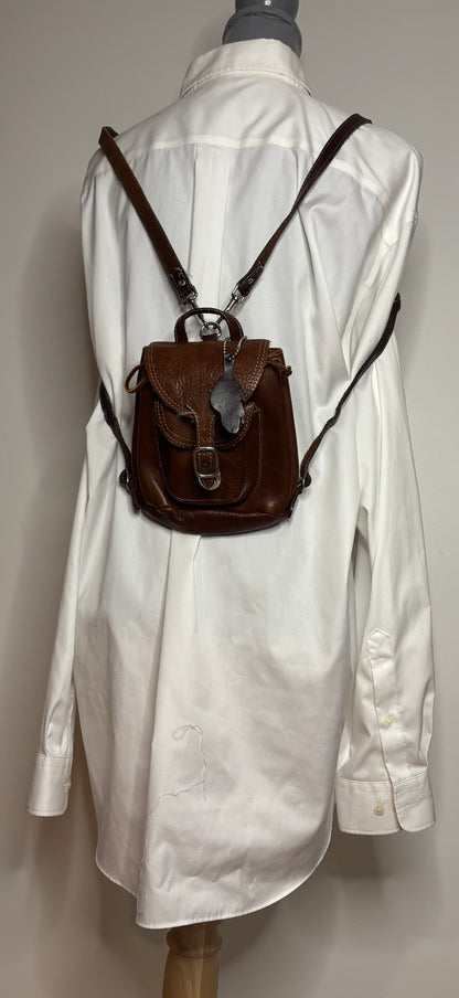 Roots Brown Leather Mini Backpack