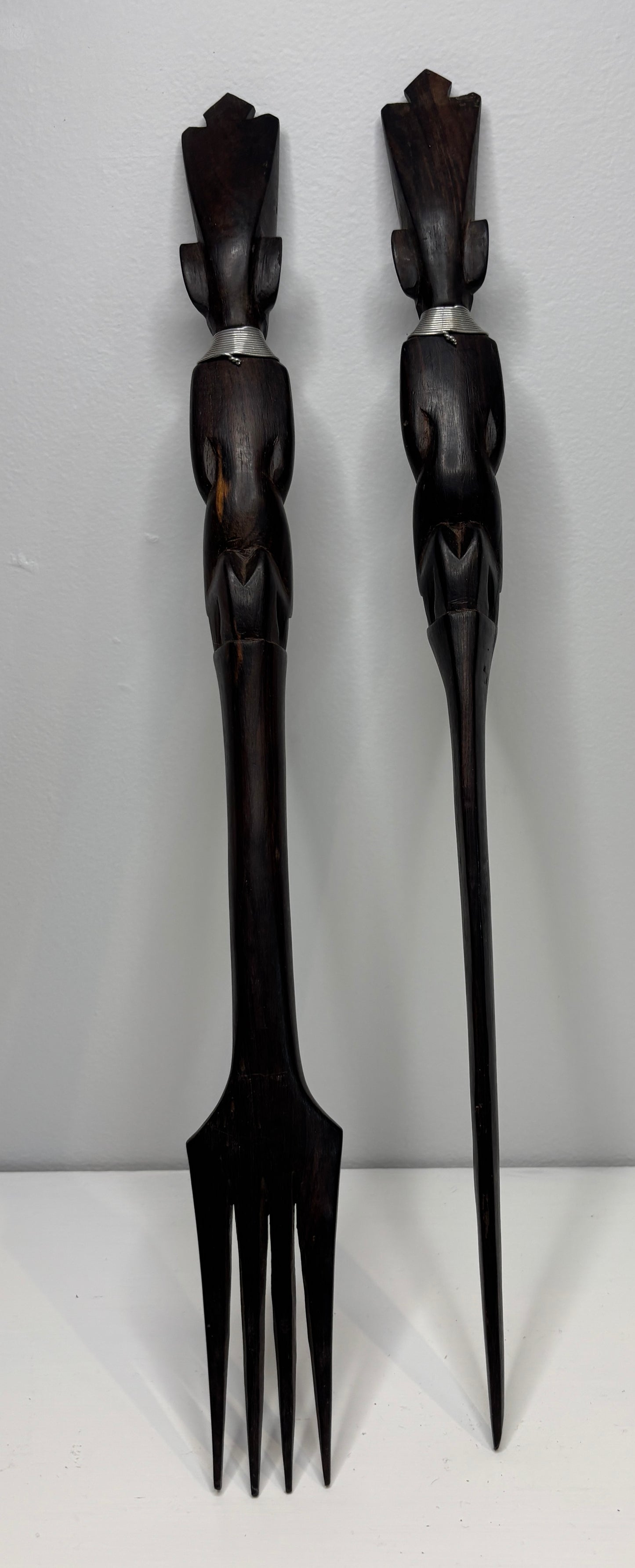 Vintage Hand Carved Wood Maasai African Tribal Fork Knife