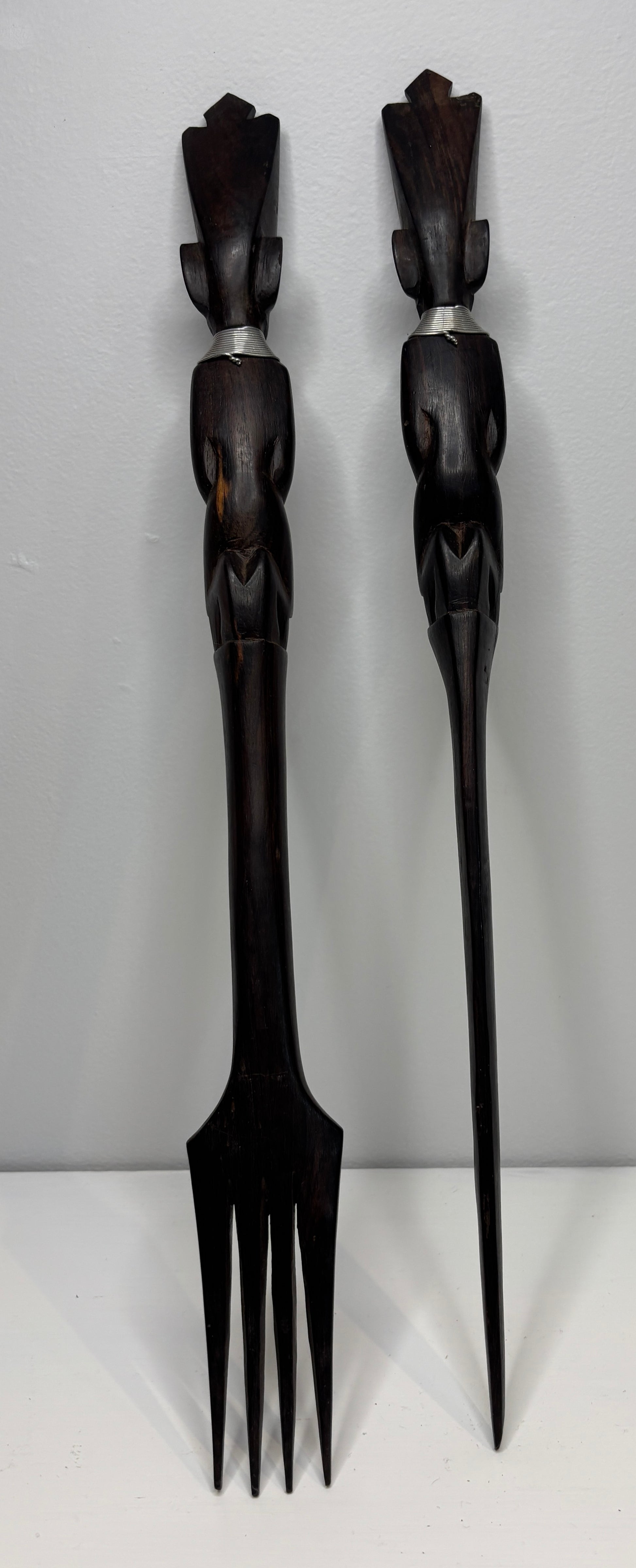 Vintage Hand Carved Wood Maasai African Tribal Fork Knife