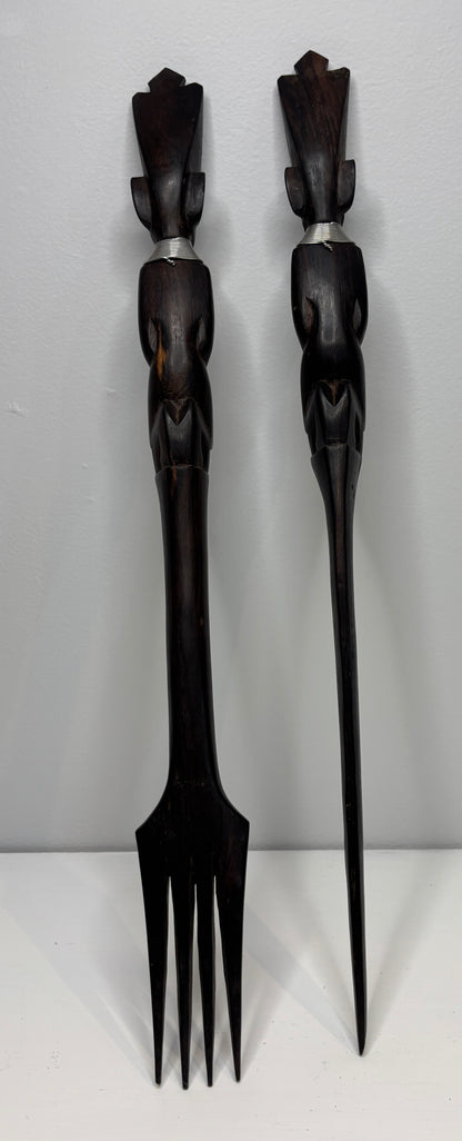 Vintage Hand Carved Wood Maasai African Tribal Fork Knife