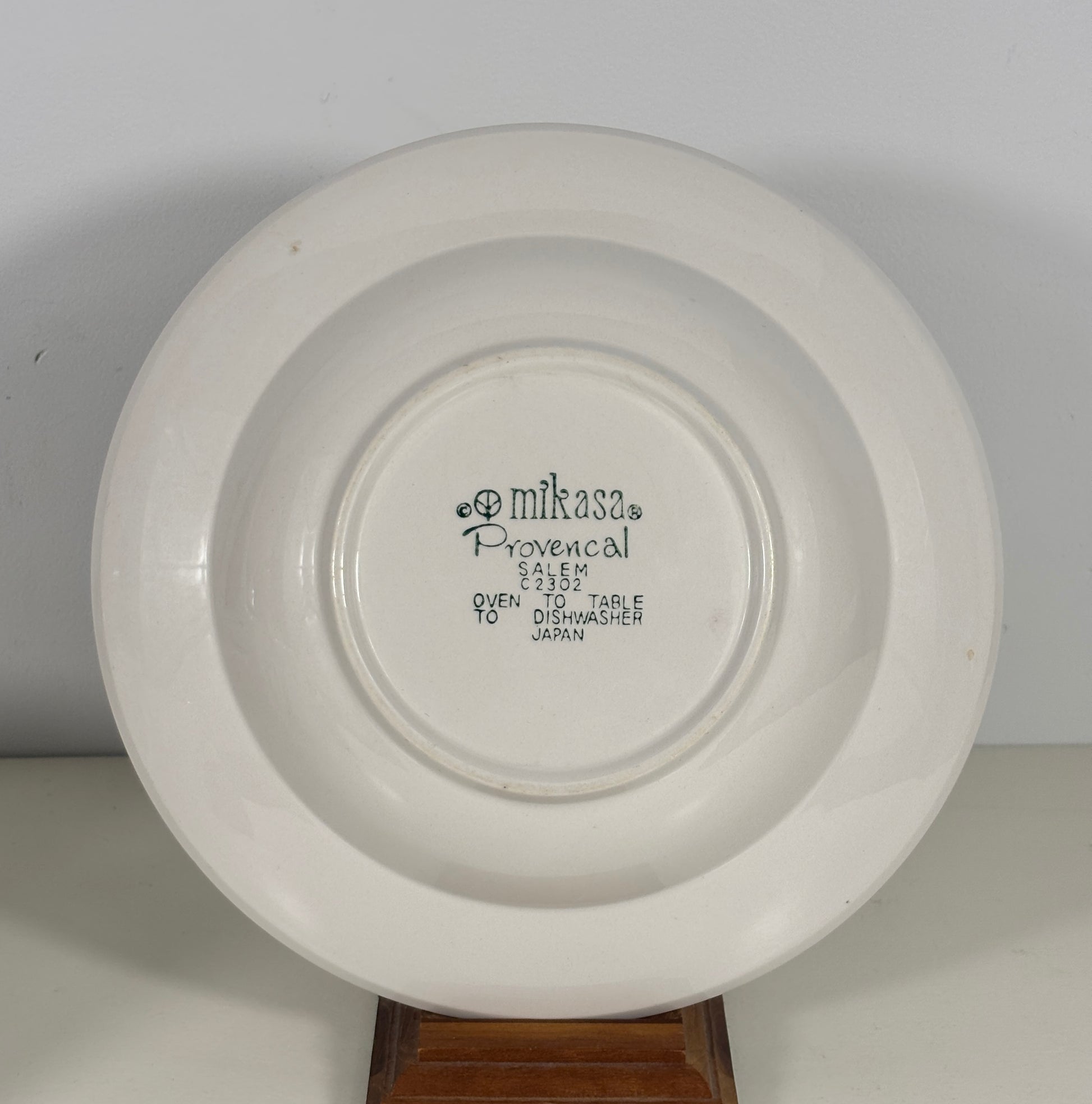 White ceramic plate with Mikasa Provençal branding on a white background