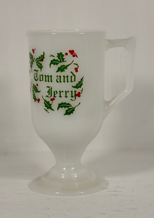 Hazel Atlas Tom and Jerry Christmas Pedestal Milk Glasses