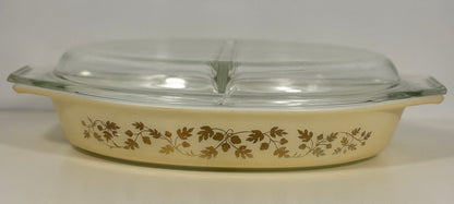 Pyrex Golden Acorn 1.5 Quart Divided Casserole Dish