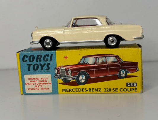 Corgi Toys Mercedes-Benz 220 SE Coupe model car on top of its box