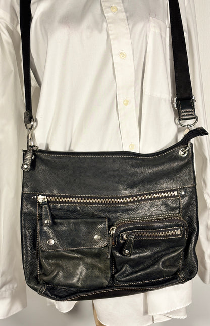 Fossil Sutter Black Leather Crossbody Purse