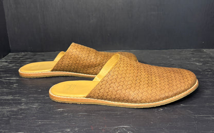 Roots Brown Woven Leather Slip On Mules