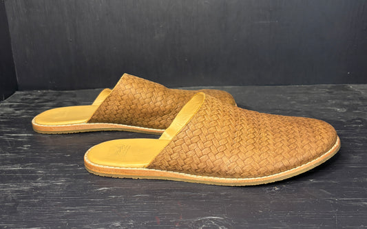 Roots Brown Woven Leather Slip On Mules