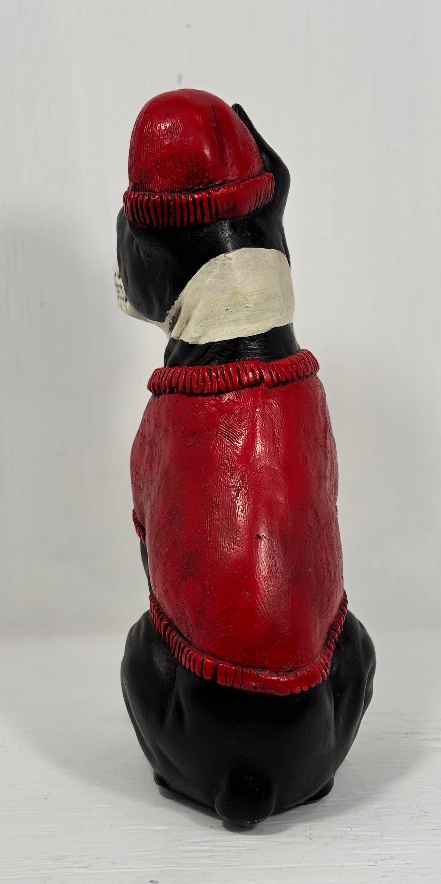 Boston Terrier Red Vest and Cap Heavy Doorstop Statuette