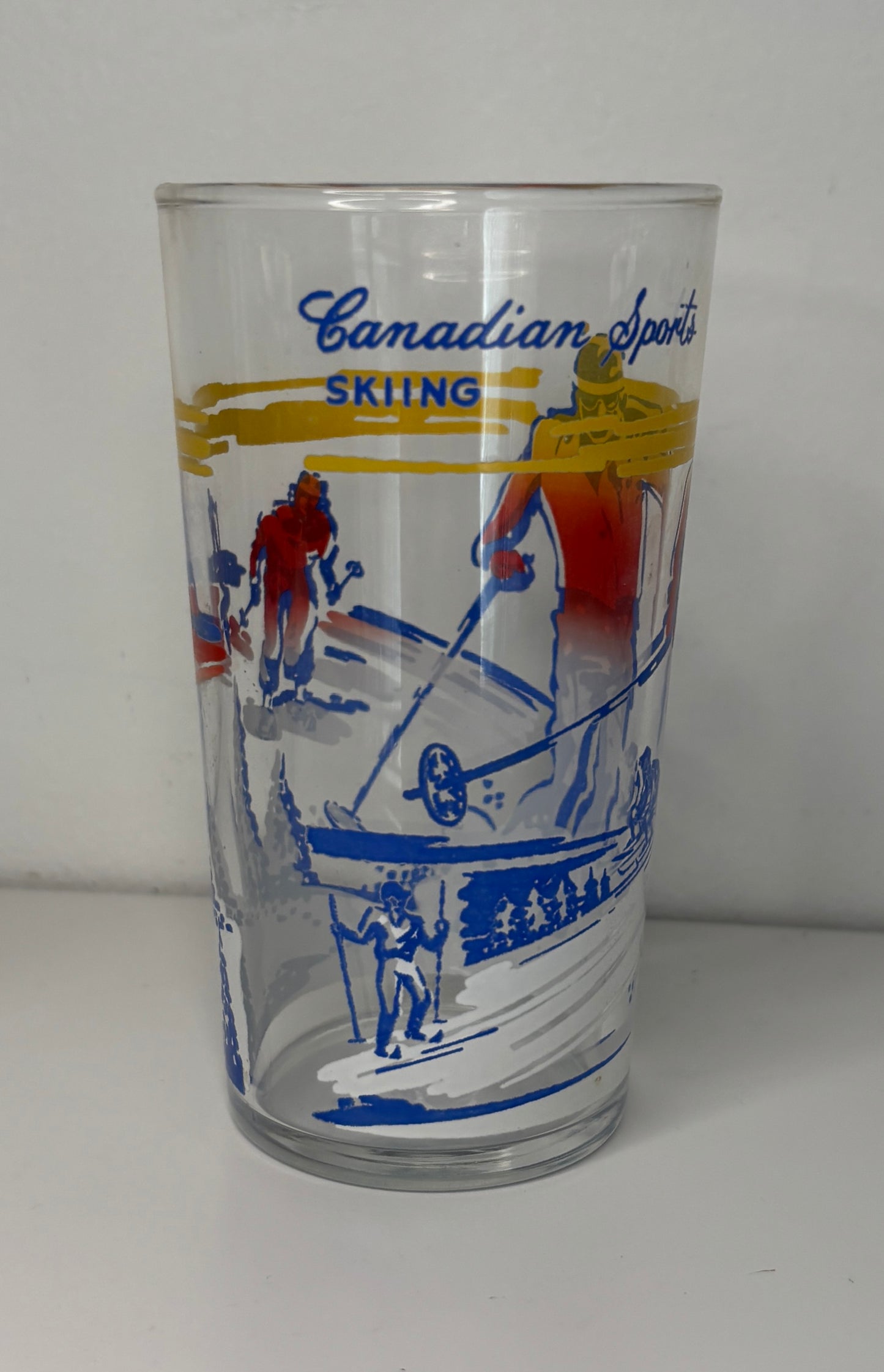 Clear glass with skiing design and 'Canadian Sport Skiing' text on a white background