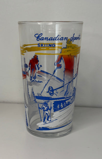 Clear glass with skiing design and 'Canadian Sport Skiing' text on a white background