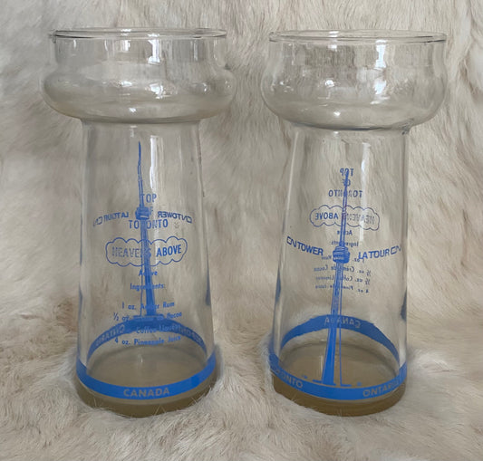 Vintage Top of Toronto CN Tower Cocktail Drinking Glasses