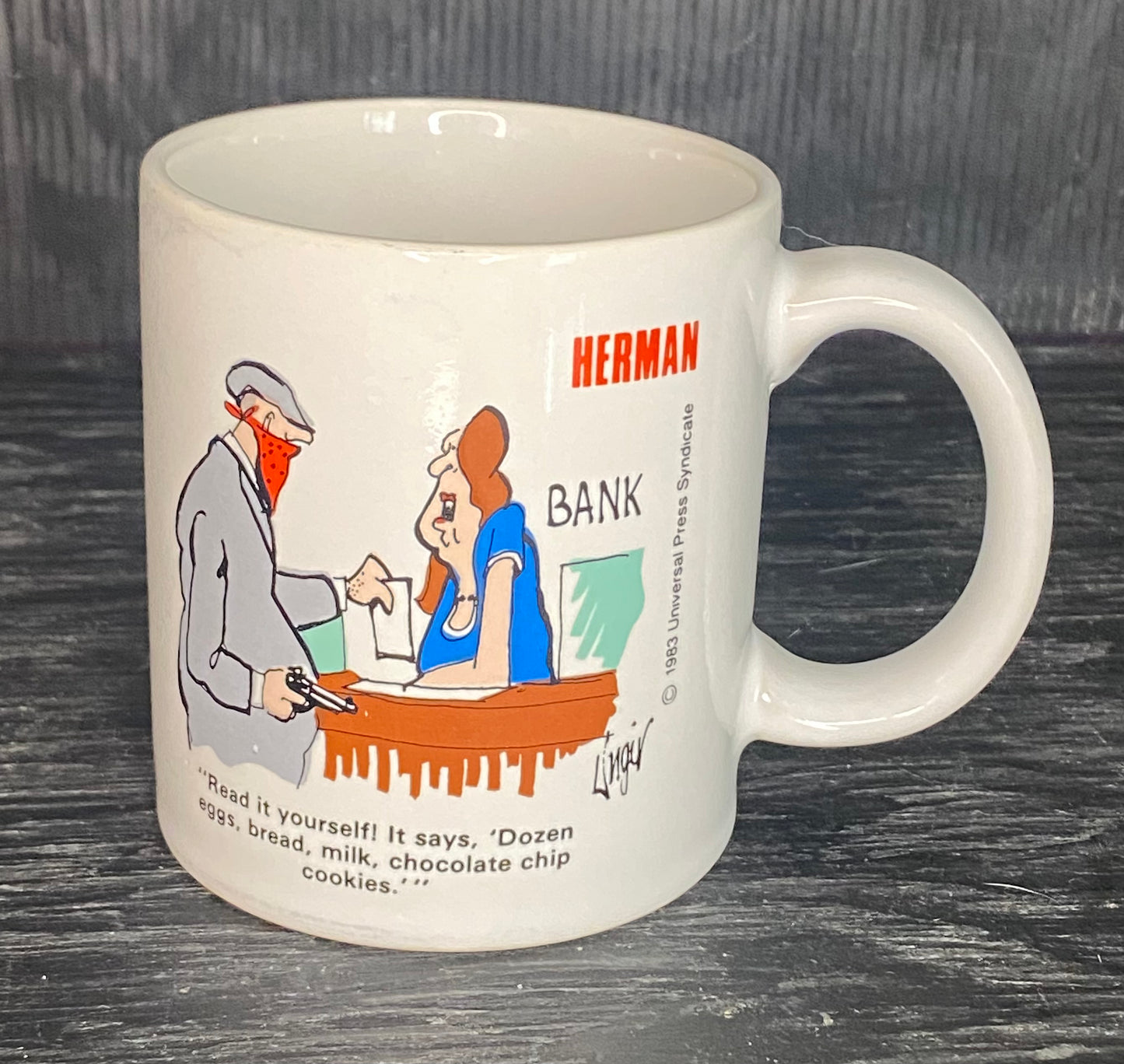 Jim Unger Herman Wrong List for a Bank Mug