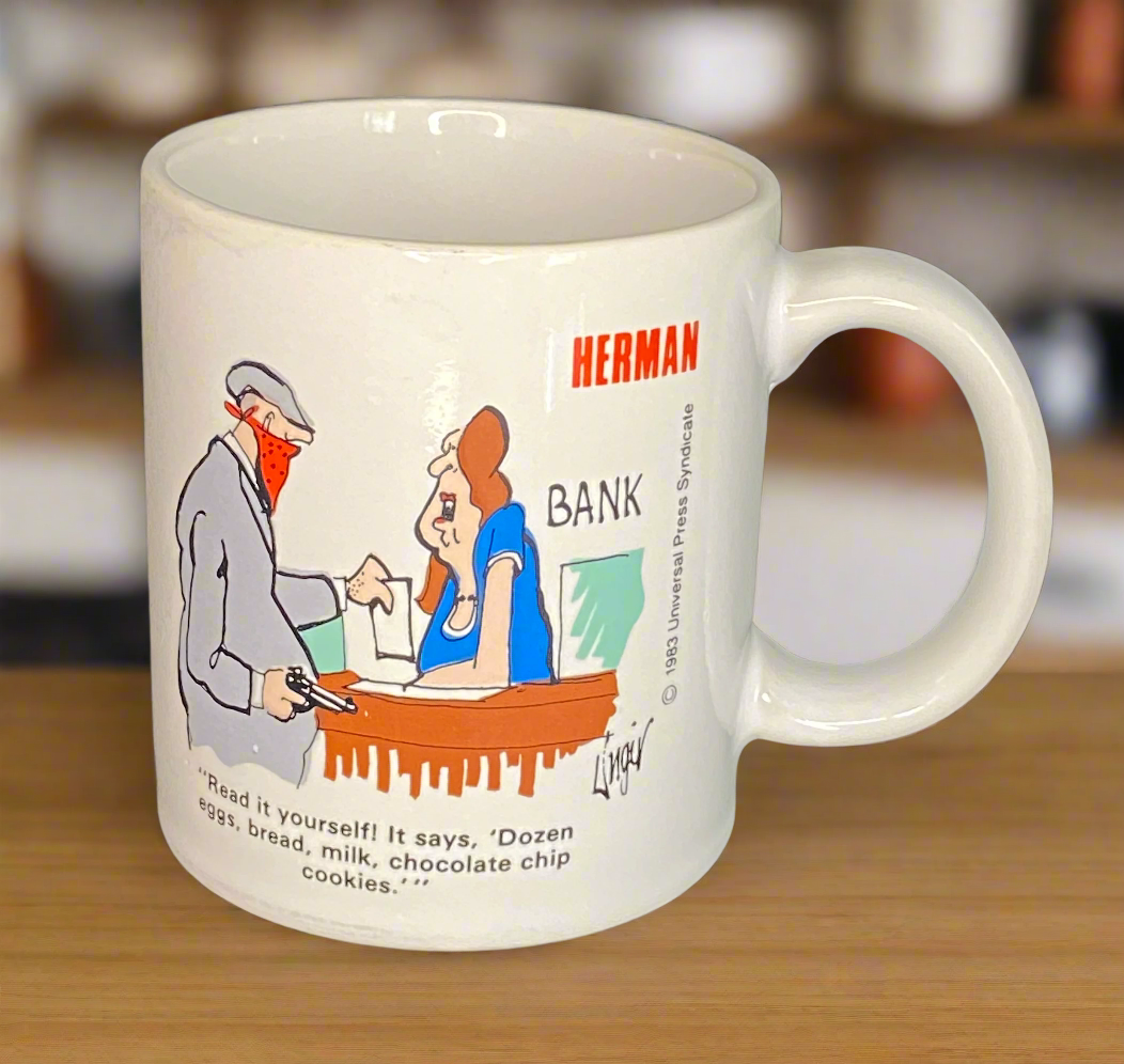 Jim Unger Herman Wrong List for a Bank Mug