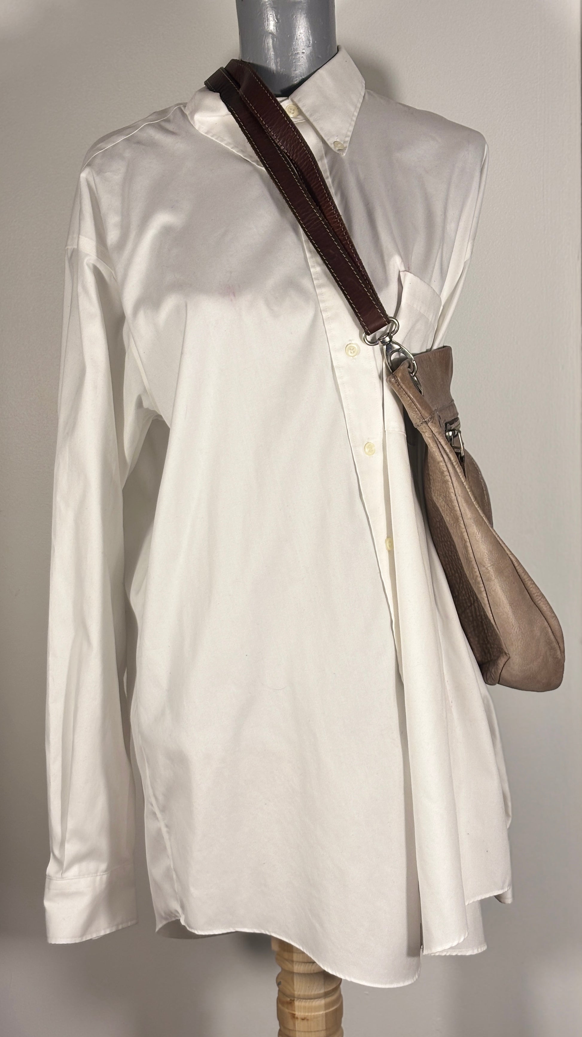 Roots Grey Pleated Leather Crossbody Purse