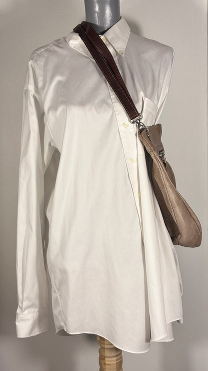 Roots Grey Pleated Leather Crossbody Purse