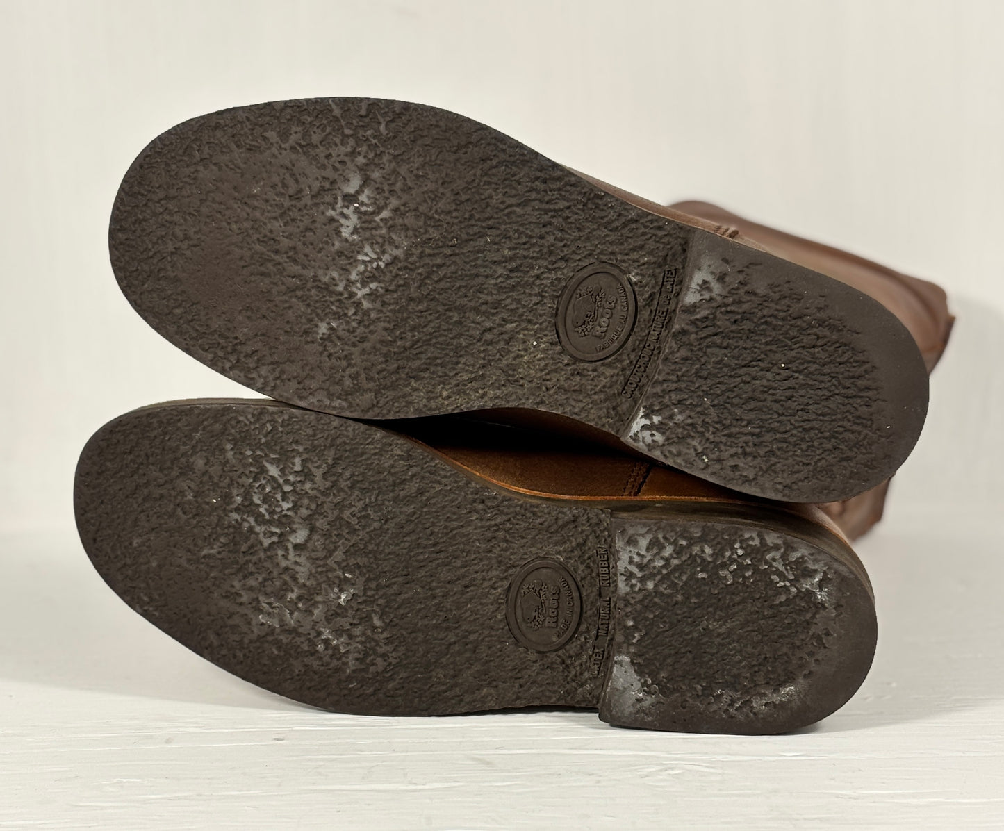 Close-up of brown leather shoes on a light background