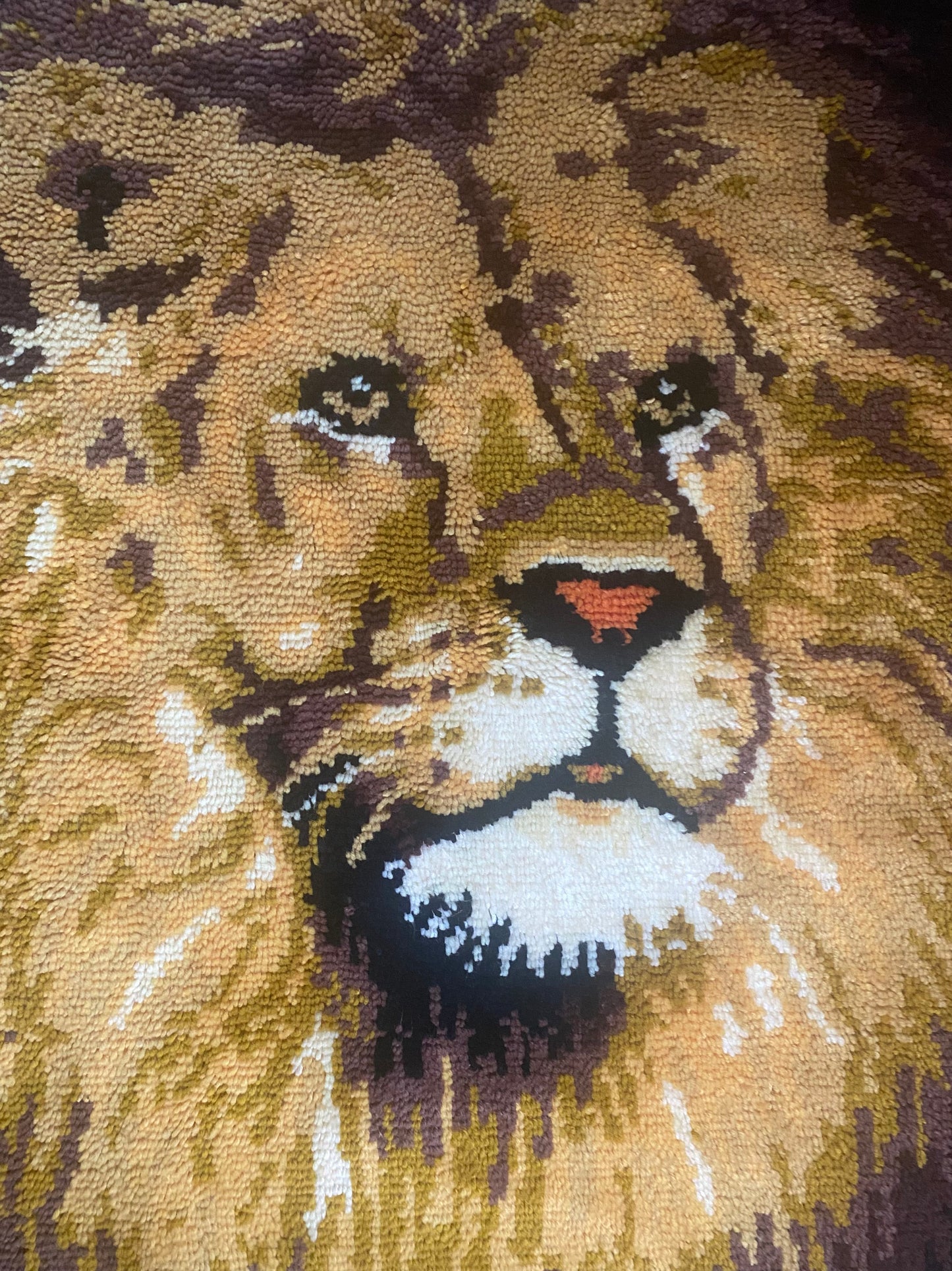 Vintage Lion Latch Hook Area Rug Tapestry