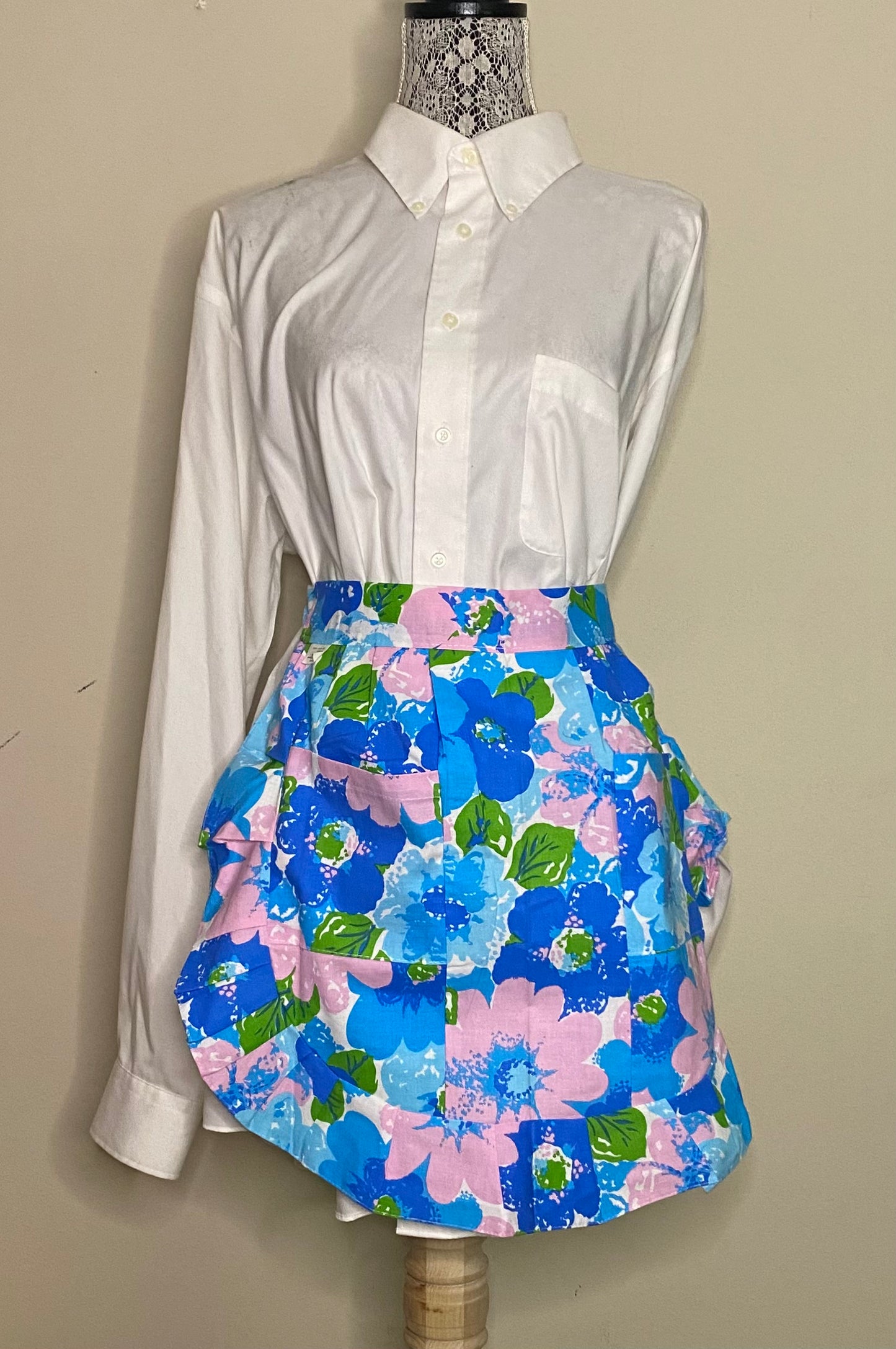 Vintage Blue and Pink Floral Apron