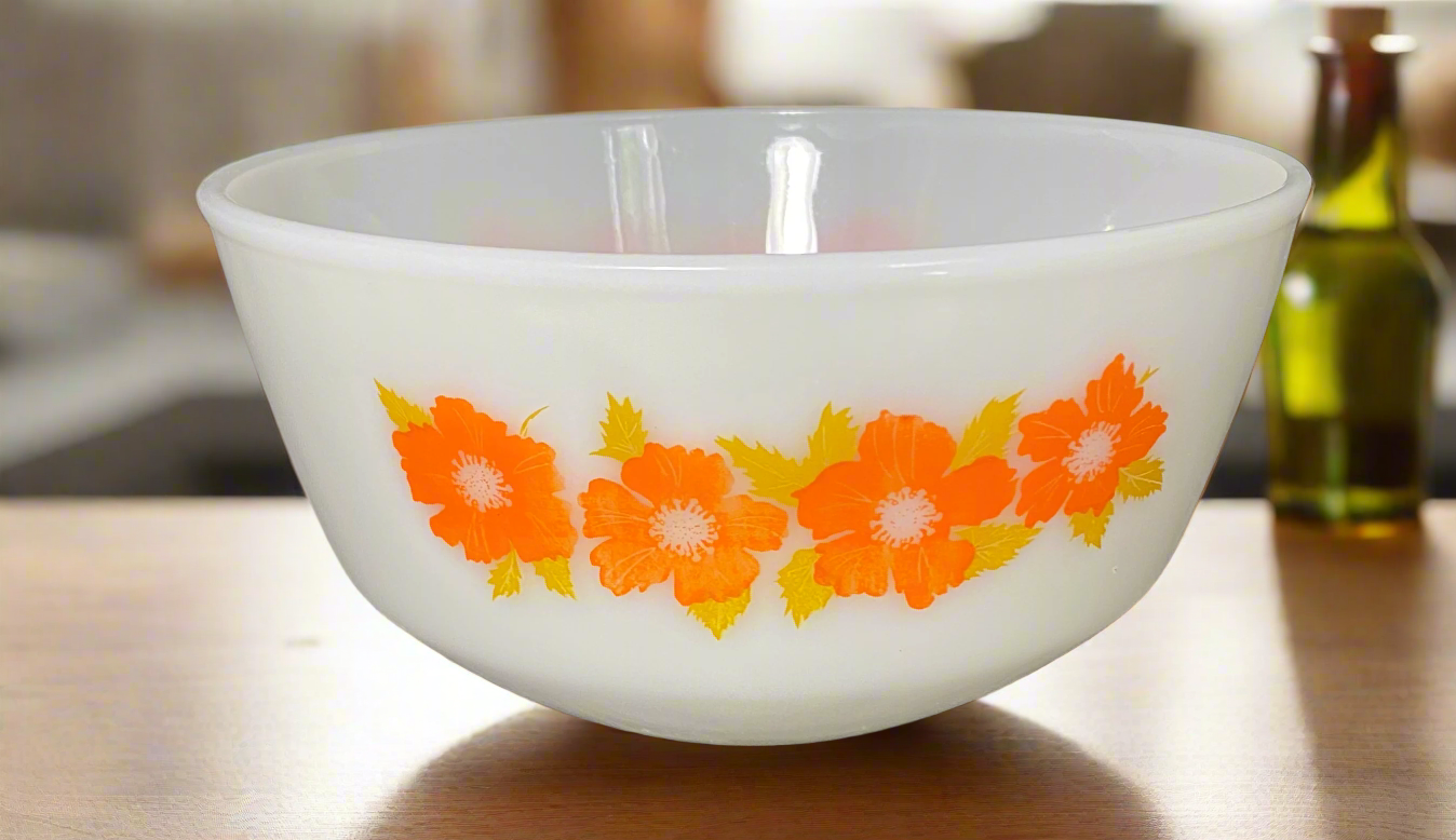 Federal Glass Orange Flower 8 Inch Mixing Bowl