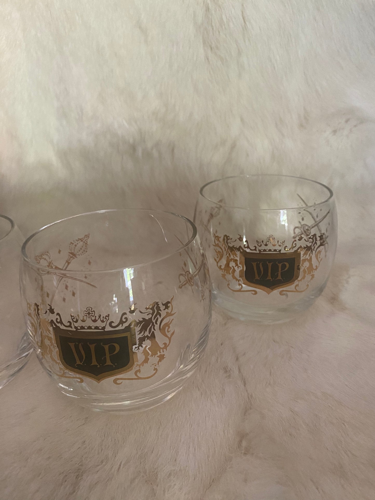 Mid Century Modern Black Gold Roly Poly VIP Cocktail Glasses Set