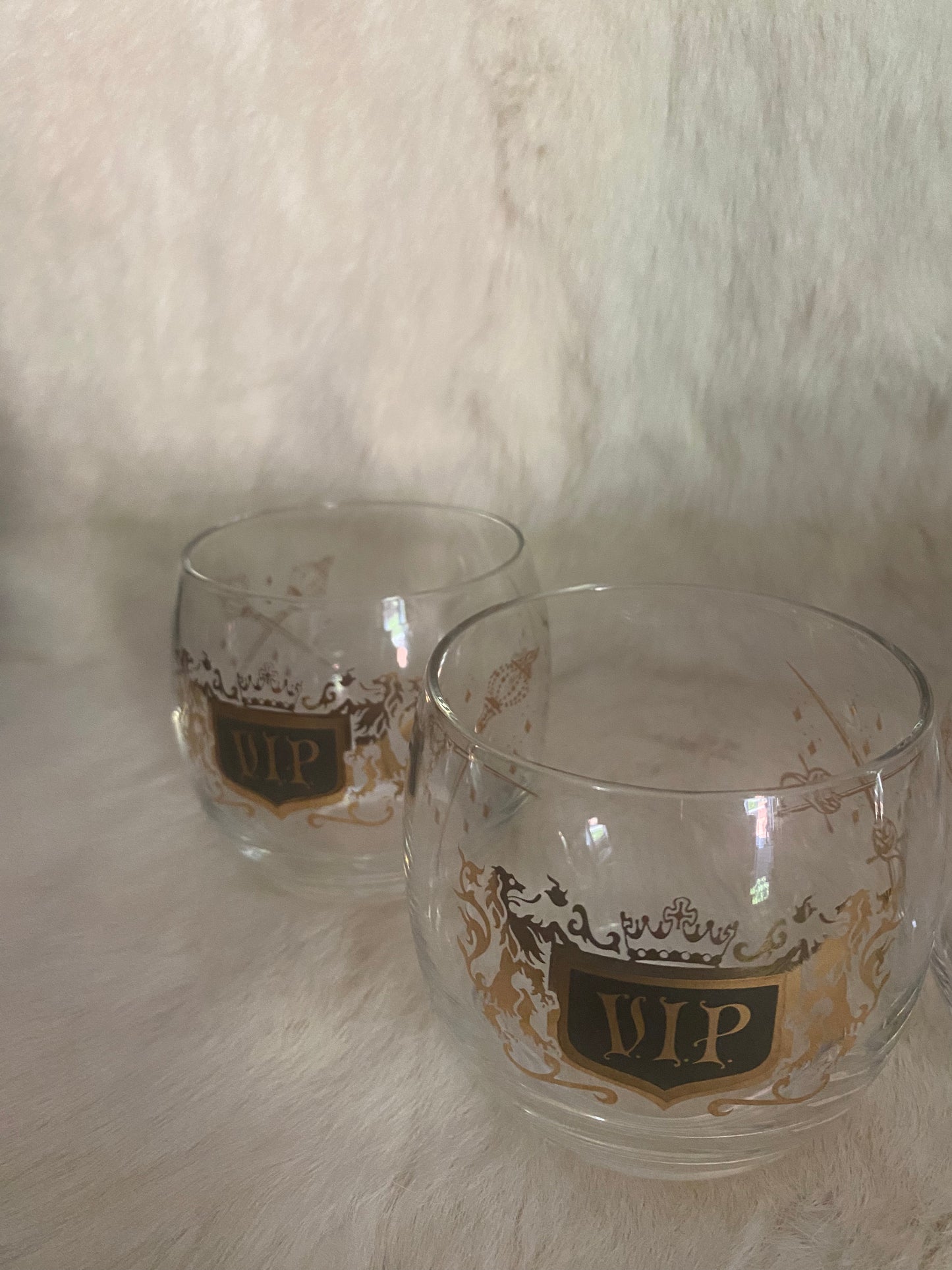 Mid Century Modern Black Gold Roly Poly VIP Cocktail Glasses Set