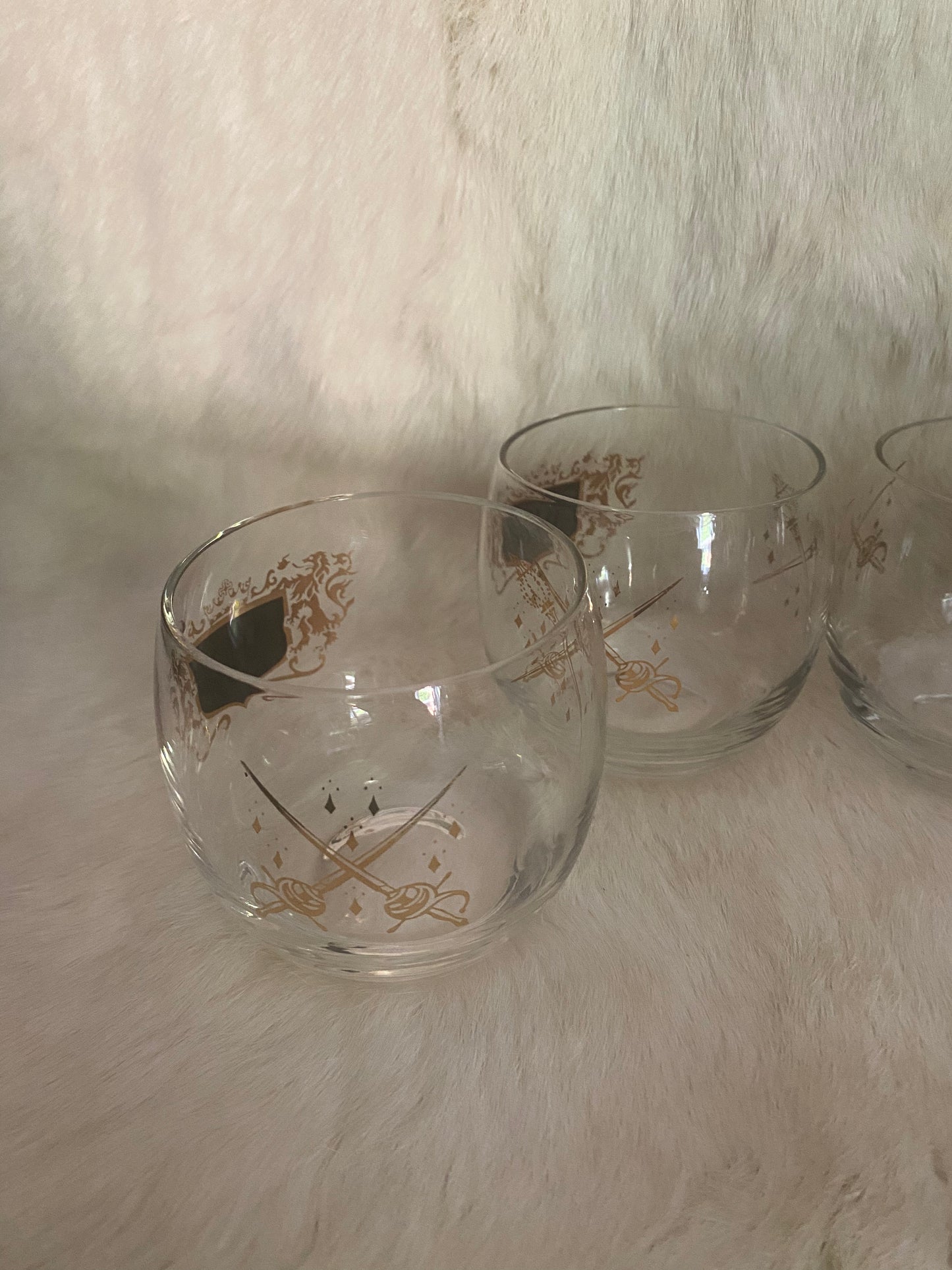 Mid Century Modern Black Gold Roly Poly VIP Cocktail Glasses Set