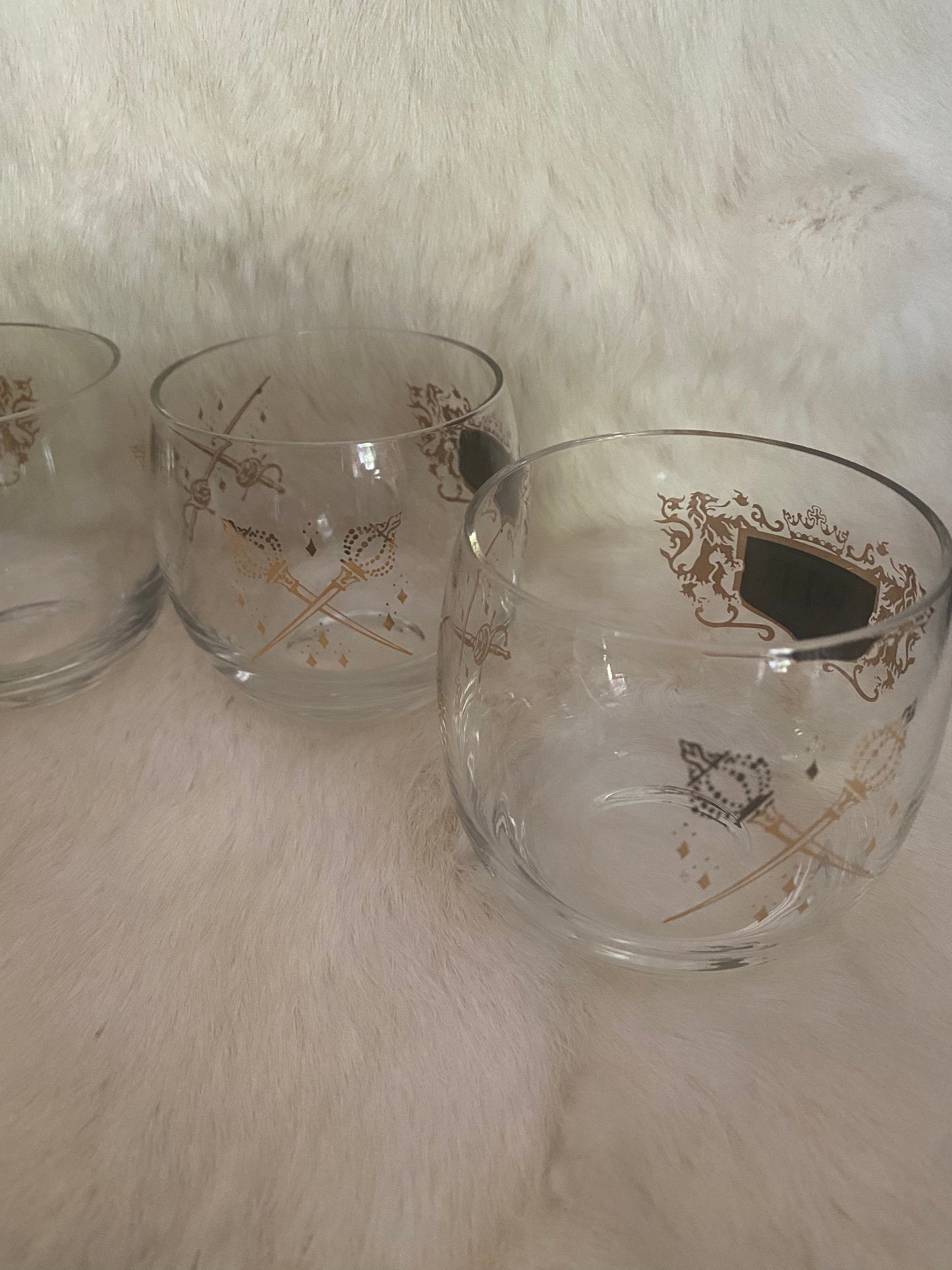 Mid Century Modern Black Gold Roly Poly VIP Cocktail Glasses Set