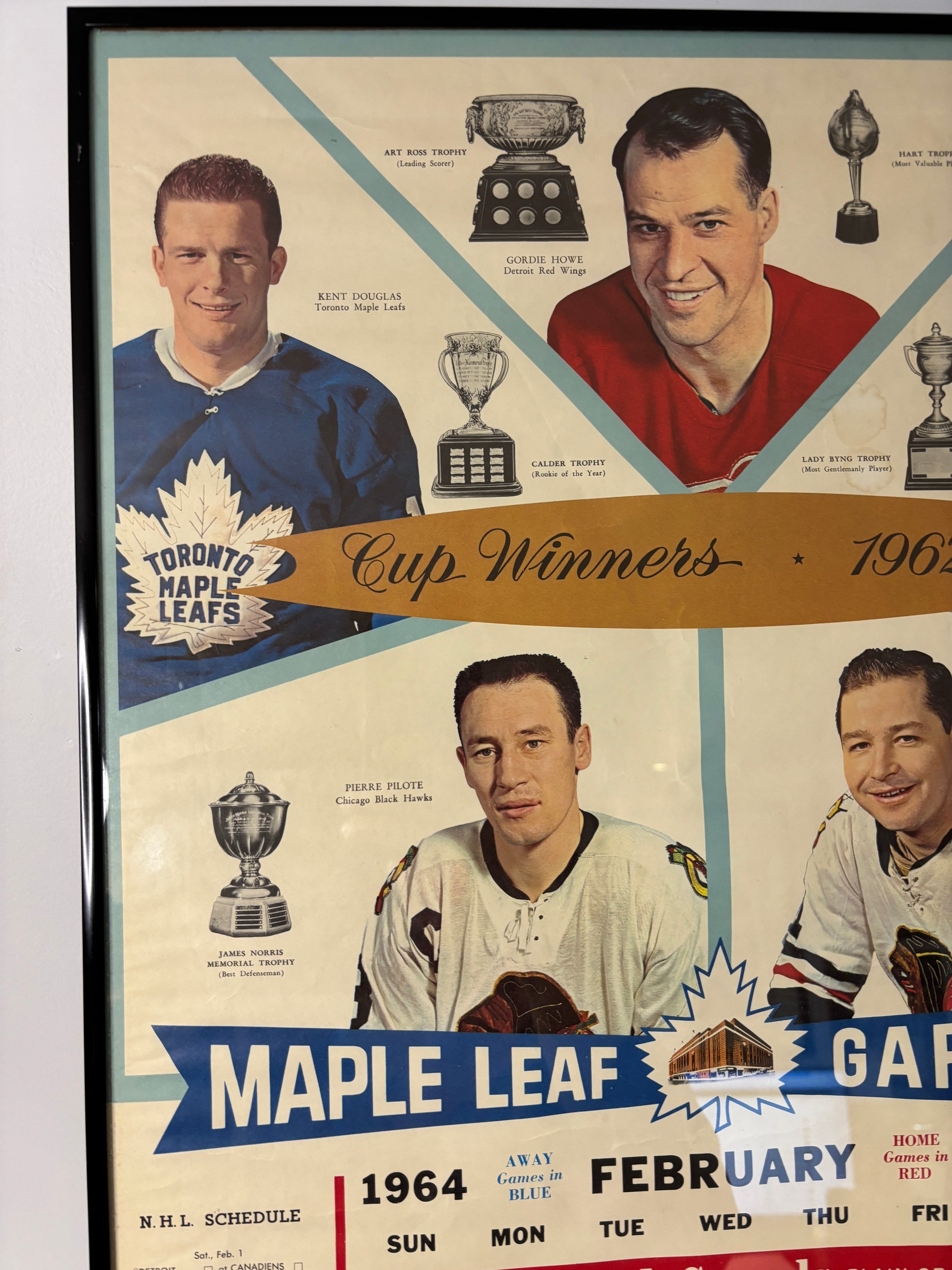Vintage Maple Leaf Gardens hockey poster with player images and event details