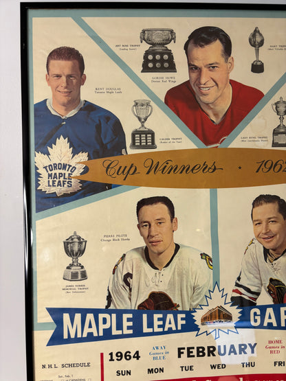 Vintage Maple Leaf Gardens hockey poster with player images and event details