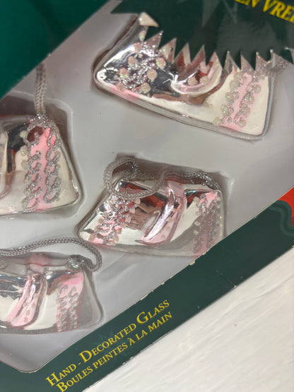 Vintage Pink Purse Shaped Glass Christmas Ornaments