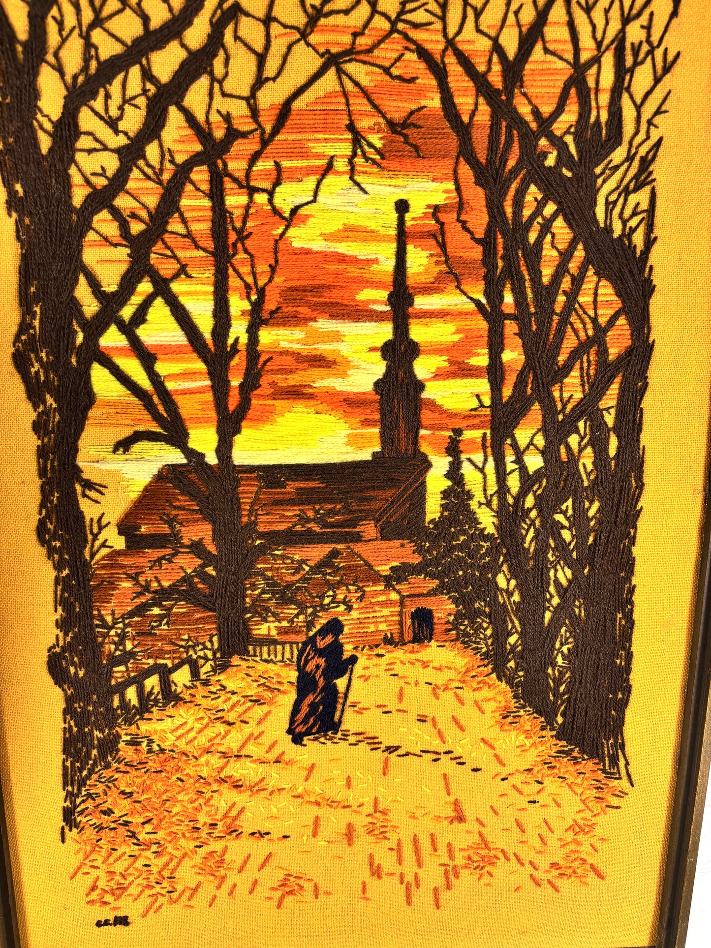 Vintage Evening Prayer Framed Crewel