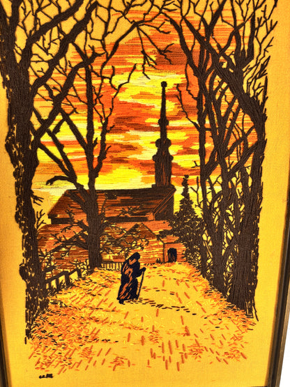 Vintage Evening Prayer Framed Crewel