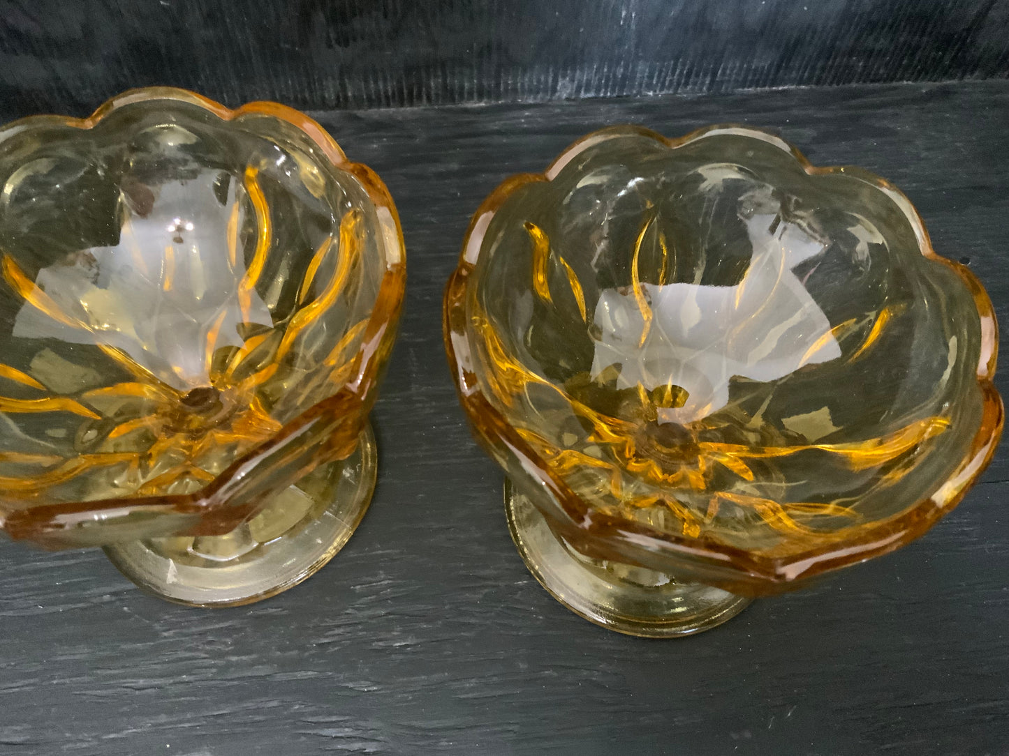 Vintage Anchor Hocking Amber Yellow Sundae Sherbet Glasses