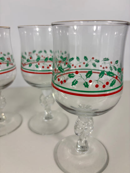 Clear glass with holly design on a white background