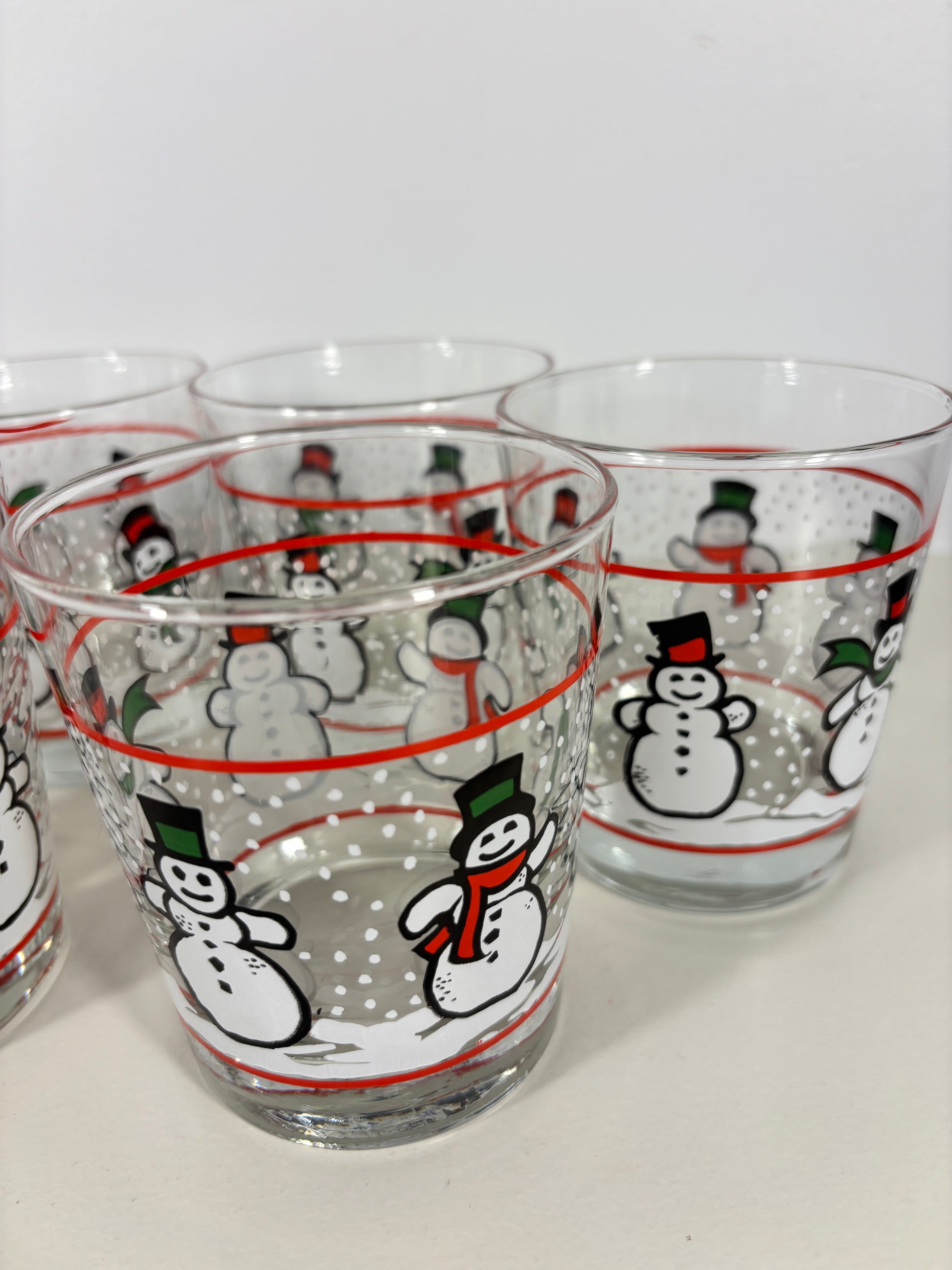 Libbey Dancing Snowmen Vintage Double Old Fashioned Glasses Set
