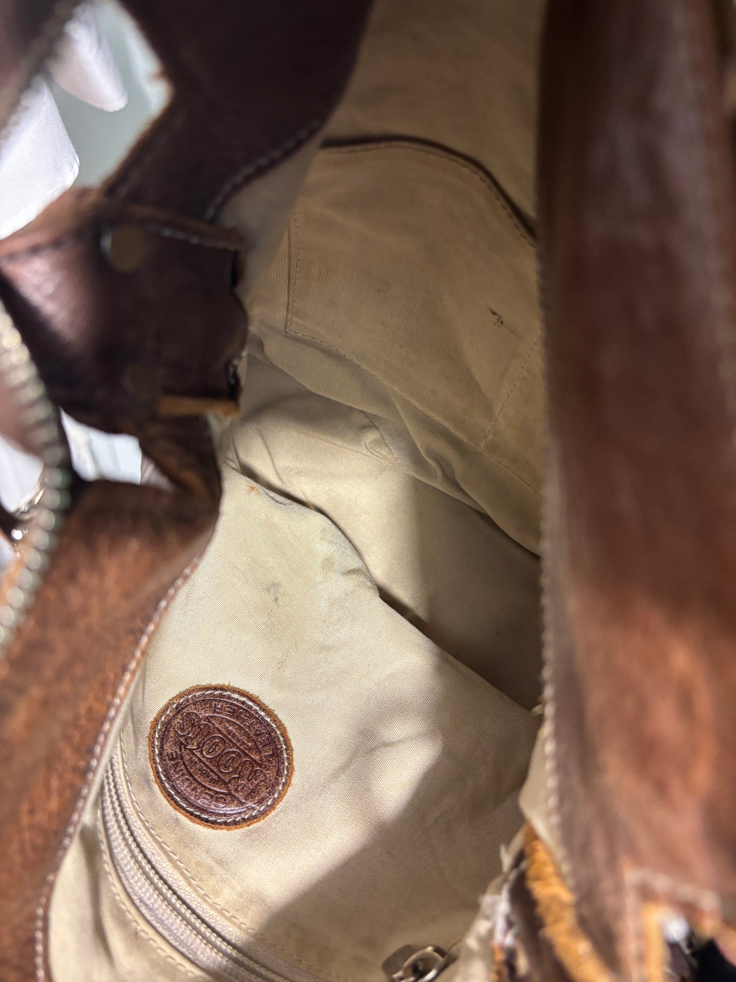 Roots Village Tribe Brown Leather Crossbody Purse