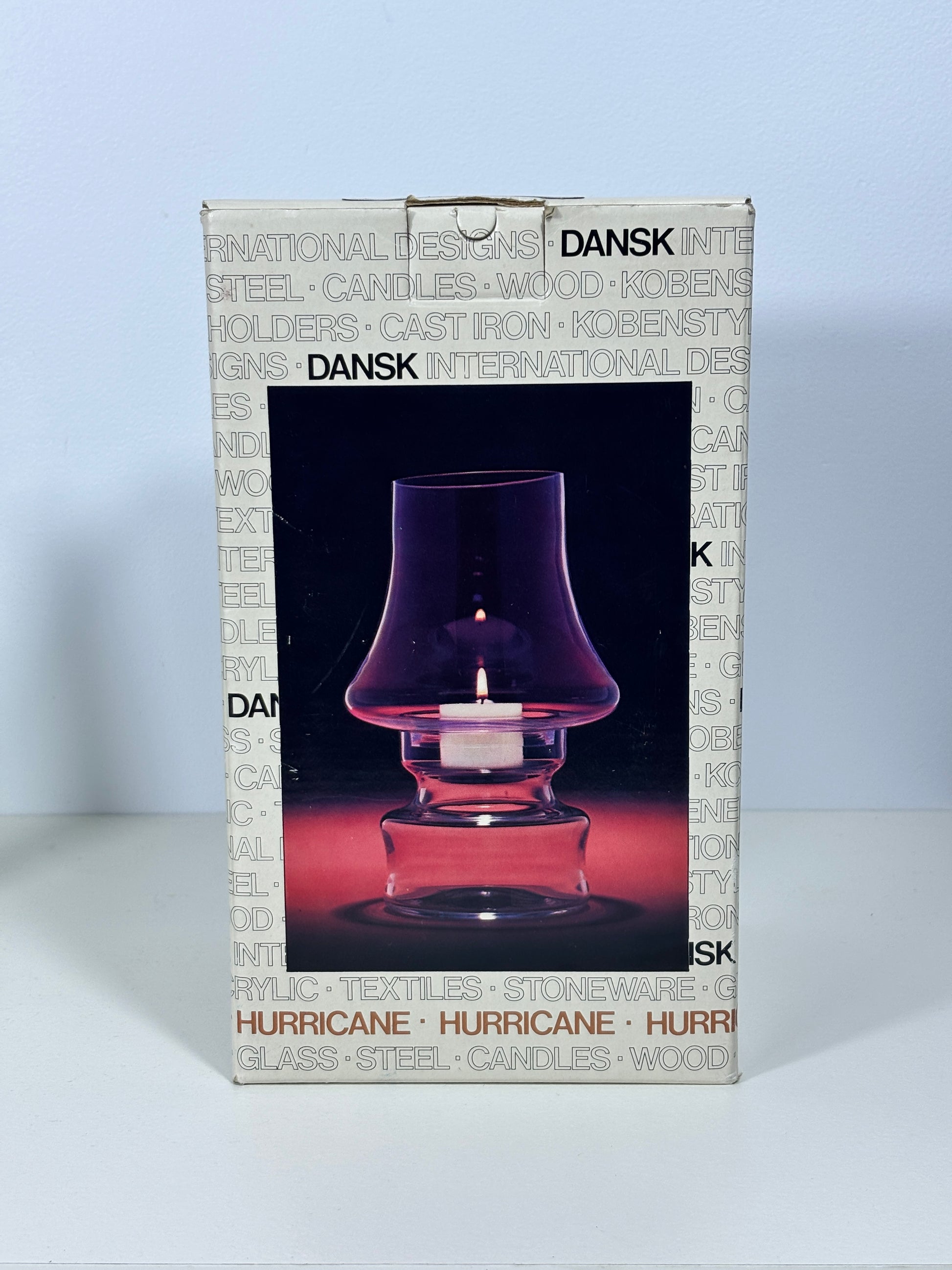 Dansk Hurricane hurricane lamp packaging on a light blue background